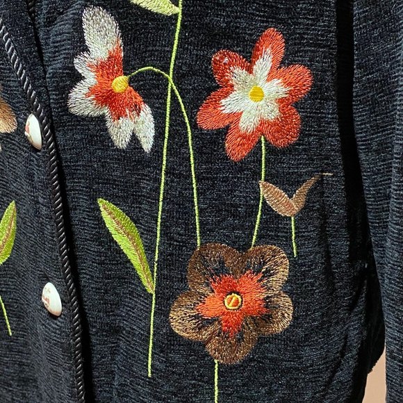 Vintage Daniel K Velvet Floral Embroidered Coat Size L Black. - Picture 6 of 10